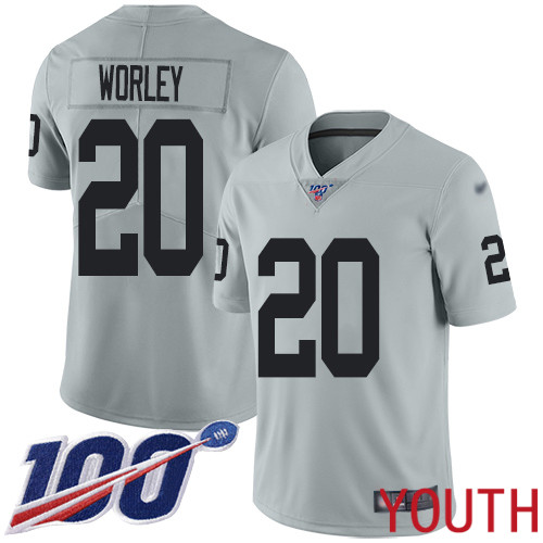 Oakland Raiders Limited Silver Youth Daryl Worley Jersey NFL Football #20 100th Season Inverted Legend Jersey->youth nfl jersey->Youth Jersey